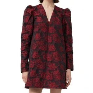 GANNI Dress Red Botanical Jacquard Mini Dress